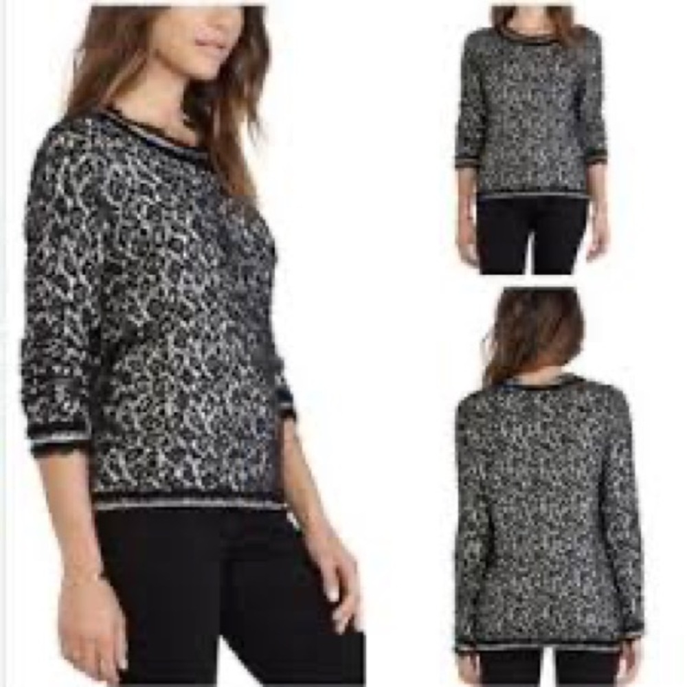 Velvet by Graham & Spencer Geo Print Eyelash Sweater | Cashmere | Blk/Wht | S